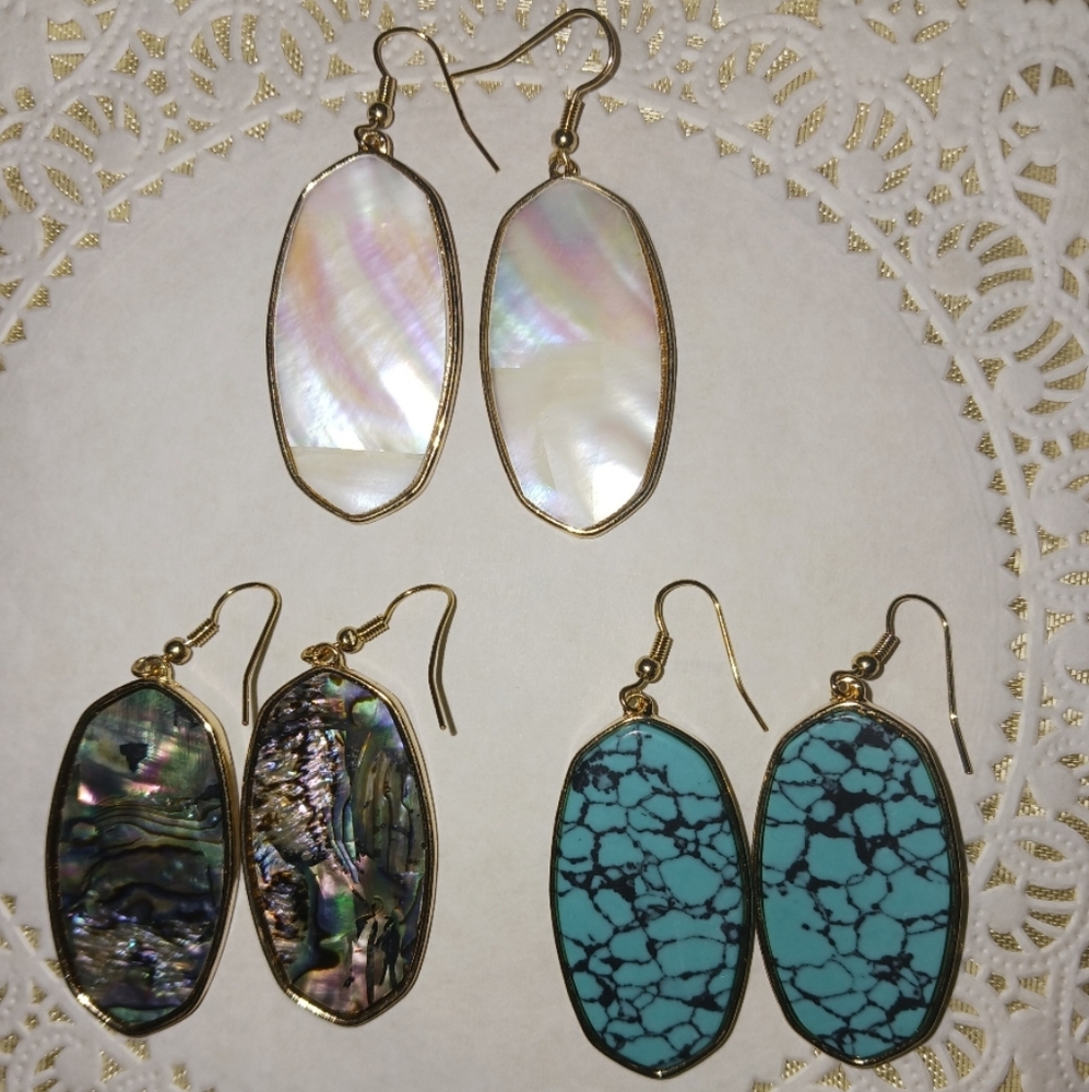 GEJOY 3 Pair Stone Earrings Set - Oval Dangle Earrings Turquoise Earrings